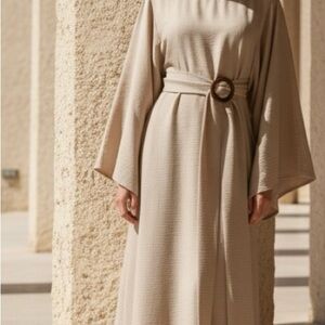 Chic Beige Maxi Dress with Belt
